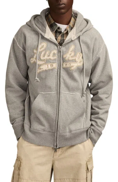 Lucky Brand Logo Appliqué Cotton French Terry Zip Hoodie In Gray