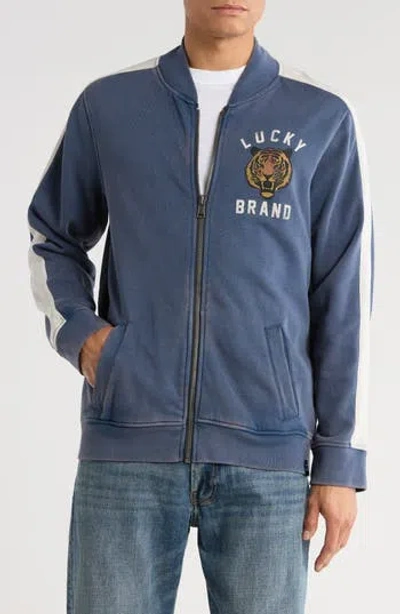 Lucky Brand Logo Varsity Bomber Jacket In Blue