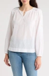 Lucky Brand Long Puff Sleeve Cutout Cotton Top In Bright White