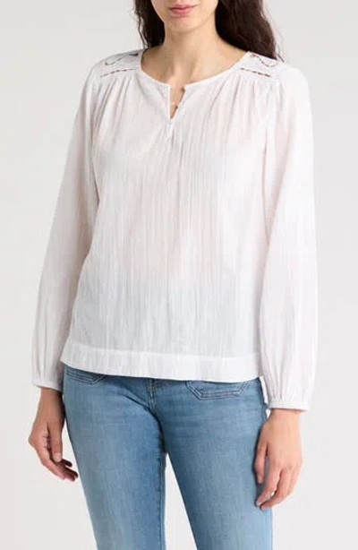 Lucky Brand Long Puff Sleeve Cutout Cotton Top In Bright White