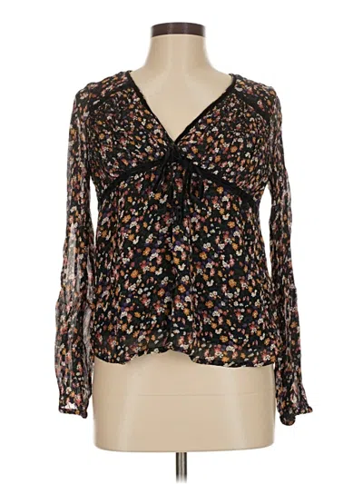 Pre-owned Lucky Brand Long Sleeve Blouse In Black