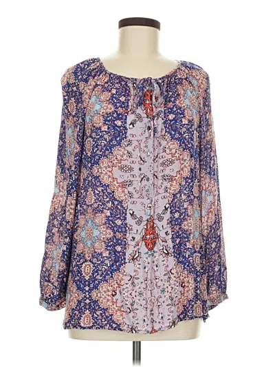 Pre-owned Lucky Brand Long Sleeve Blouse In Blue