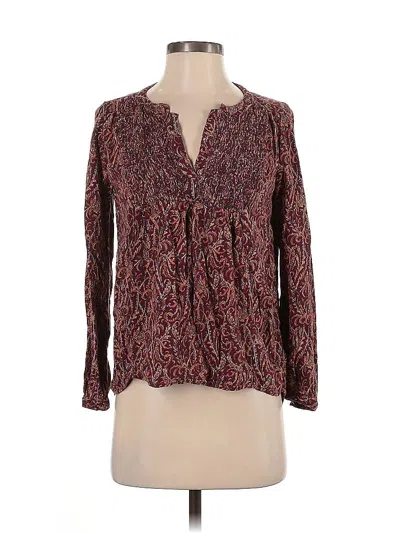 Pre-owned Lucky Brand Long Sleeve Blouse In Burgundy