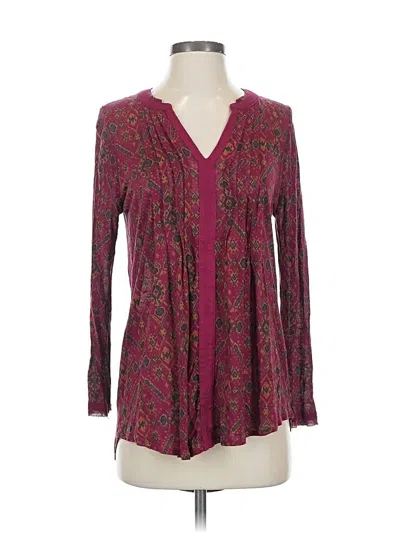 Pre-owned Lucky Brand Long Sleeve Blouse In Burgundy