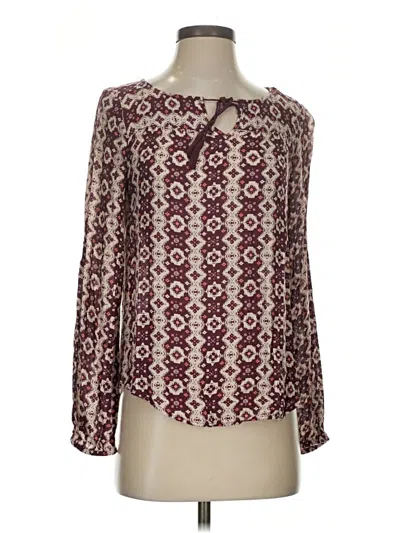 Pre-owned Lucky Brand Long Sleeve Blouse In Burgundy