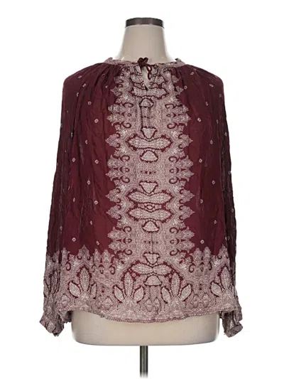 Pre-owned Lucky Brand Long Sleeve Blouse In Burgundy