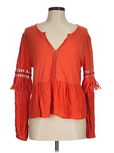 Pre-owned Lucky Brand Long Sleeve Blouse In Orange