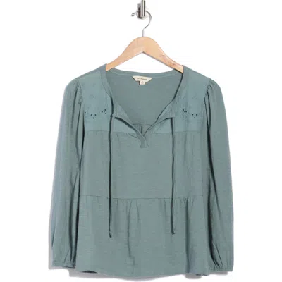 Lucky Brand Long Sleeve Cotton Babydoll Top In Blue