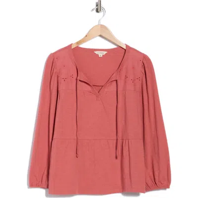 Lucky Brand Long Sleeve Cotton Babydoll Top In Pink