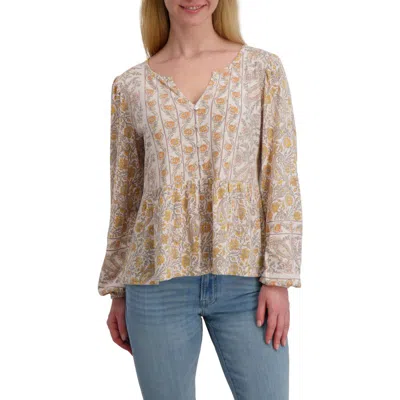 Lucky Brand Long Sleeve Cotton Peplum Top In White