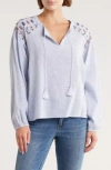 Lucky Brand Long Sleeve Embroidered Peasant Top In Blue