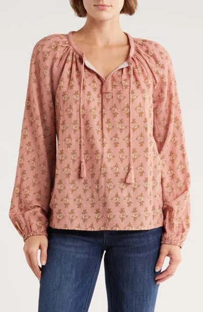 Lucky Brand Long Sleeve Embroidered Peasant Top In Pink