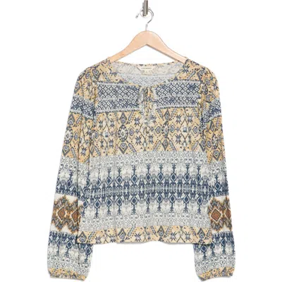 Lucky Brand Long Sleeve Peasant Top In Natural Multi