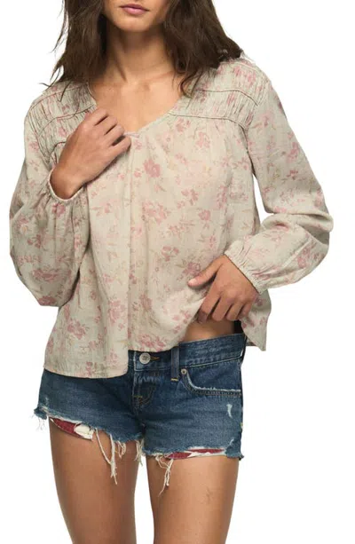 Lucky Brand Long Sleeve Ruched Peasant Top In Gold