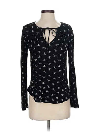 Pre-owned Lucky Brand Long Sleeve Top Black Keyhole Neckline Tops