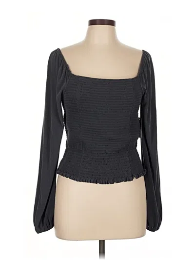 Lucky Brand Long Sleeve Top Black Square Neckline Tops