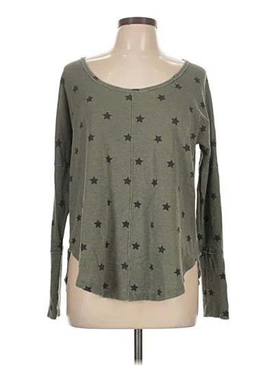 Pre-owned Lucky Brand Long Sleeve Top Green Stars Pattern Scoop Neck Tops