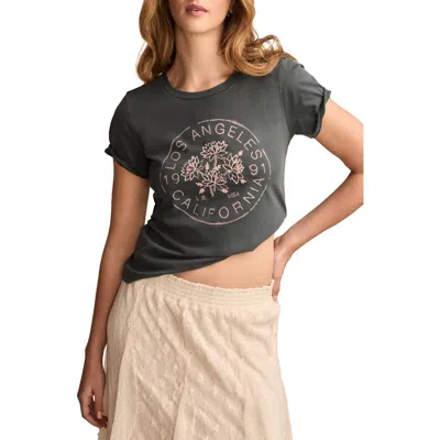 Lucky Brand Los Angeles Floral Embroidered Cotton Graphic T-shirt In Gray