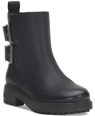 Lucky Brand Luck Brand Women's Candre Double Buckle Moto Lug Sole Booties In Black