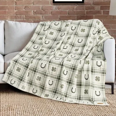 Lucky Brand Lucky Clovers Plush Throw Blankets In Sage Green