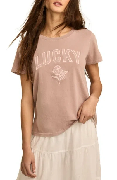 Lucky Brand Women's Cotton Lucky Tonal Applique Classic Crew T-shirt In Deauville Mauve