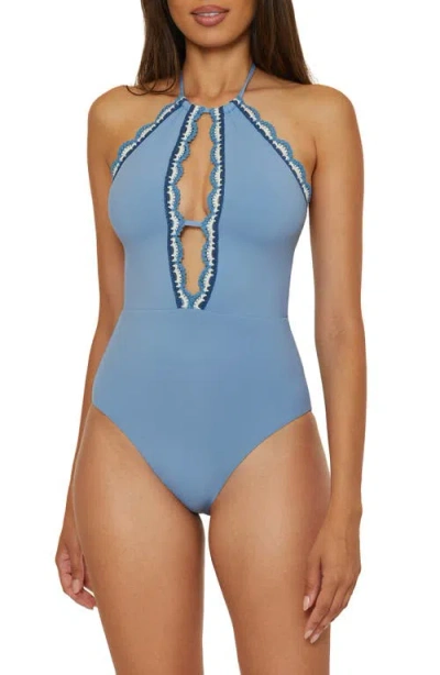 Lucky Brand Malaga Crochet Trim One-piece Swimsuit In Blue