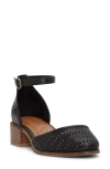 Lucky Brand Women's Maliya Crochet Woven Two-piece Ankle-strap Block-heel Pumps In Black
