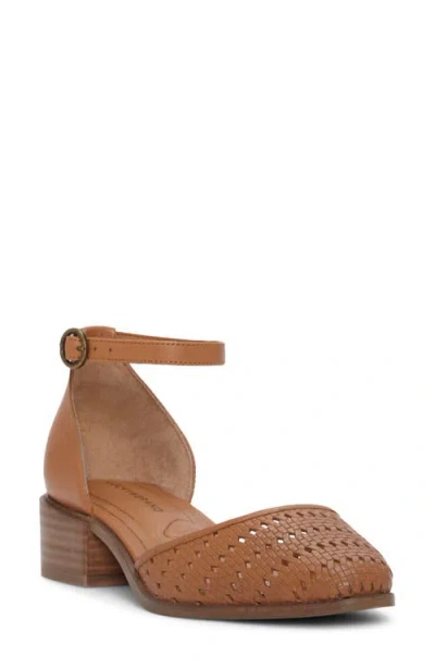Lucky Brand Women's Maliya Crochet Woven Two-piece Ankle-strap Block-heel Pumps In Caramel
