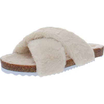 Lucky Brand Marana Womens Faux Fur Cork Slide Sandals In Neutral
