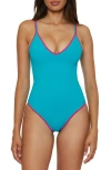 Lucky Brand Marbella Embroidered Trim One-piece Swimsuit In Blue