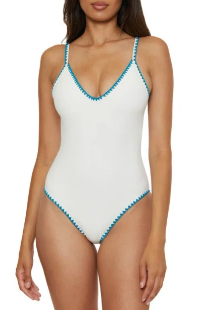 Lucky Brand Marbella Embroidered Trim One-piece Swimsuit In White