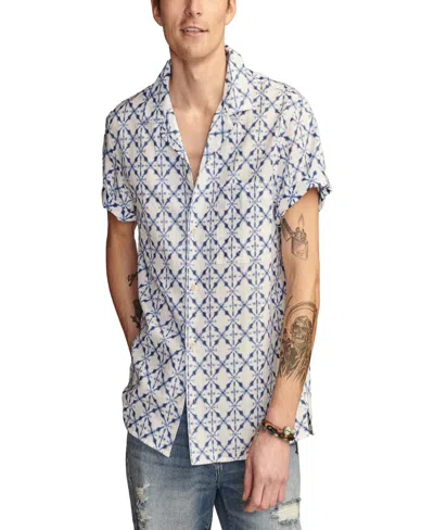 Lucky Brand Men's Batik Short Sleeve Camp Collar Shirt In Blue Print
