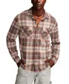 Lucky Brand Brushed Cotton Blend Knit Button-up Shirt In Brown Multi