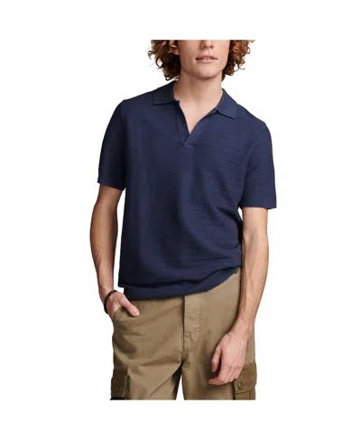 Lucky Brand Men's Crochet Johnny Collar Short Sleeve Polo Shirt In Dark Denim