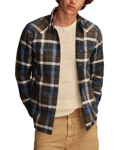 Lucky Brand Men's Indigo Plaid Western Long Sleeve Shirt In Indigo Brown Plaid