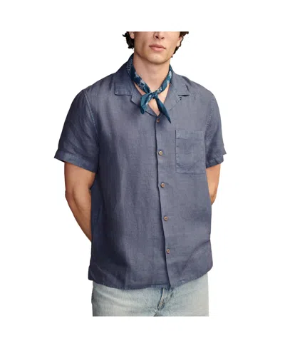 Lucky Brand Men's Linen Camp Collar Short Sleeve Shirt In Dark Denim