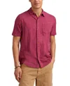 Lucky Brand Short Sleeve Marled Linen Button-up Shirt In Burgundy