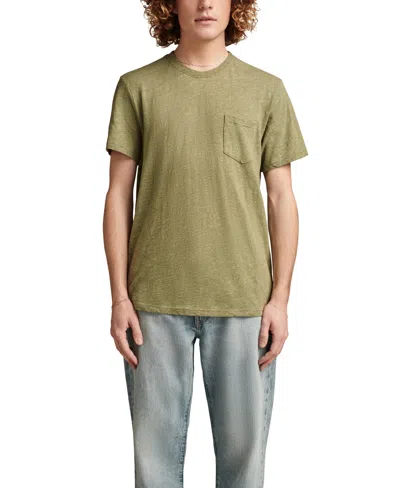 Lucky Brand Men's Linen Short Sleeve Pocket Crew Neck Tee Shirt In Olivine