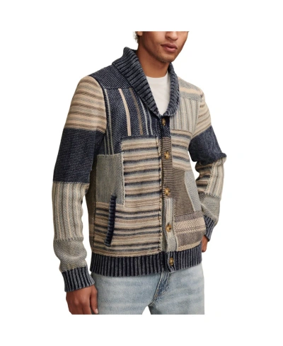 Lucky Brand Men's Long Sleeve Patchwork Shawl Cardigan Sweater In Denim Combo