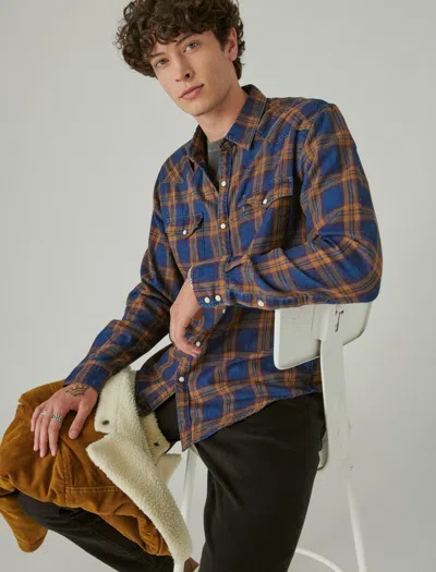 Lucky Brand Men's Plaid Indigo Western Long Sleeve Shirt In Brown
