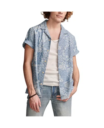 Lucky Brand Men's Printed Chambray Camp Collar Short Sleeve Shirt In Indigo Print