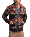 Lucky Brand Intarsia Blanket Cotton Shawl Collar Cardigan In Brown