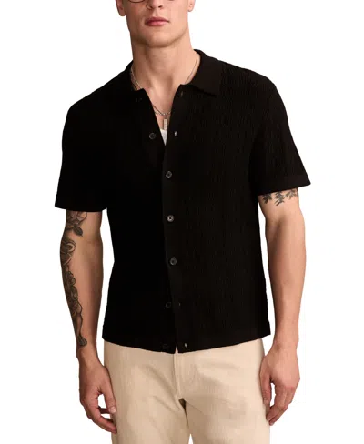 Lucky Brand Men's Short Sleeve Button Down Sweater In Dark Black