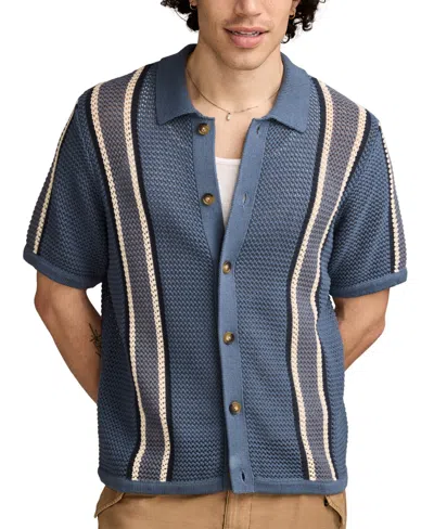 Lucky Brand Men's Short Sleeve Striped Button-front Shirt In Blue
