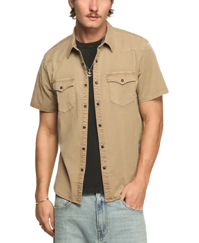 Lucky Brand Herringbone Short Sleeve Western Shirt In Brown