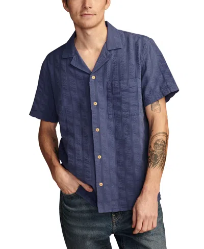 Lucky Brand Men's Solid Seersucker Short Sleeve Shirt In Insignia Blue