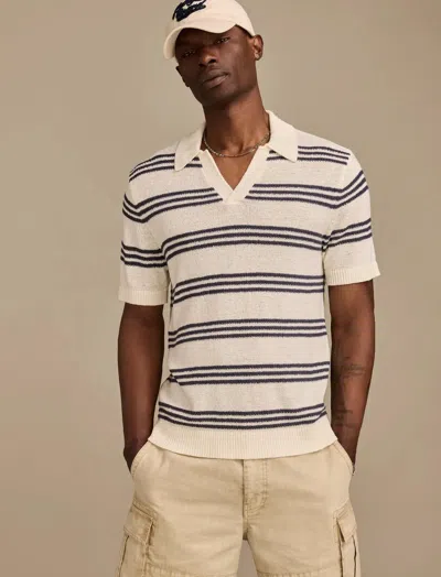 Lucky Brand Men's Stripe Johnny Collar Polo Sweater In White