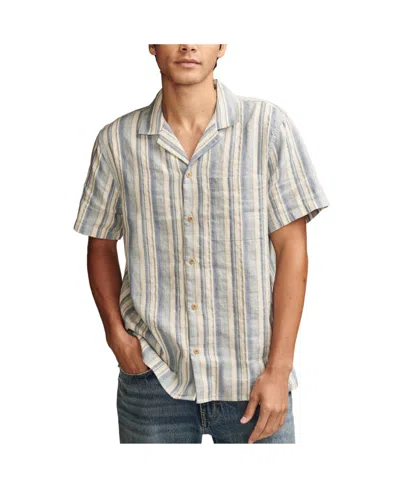 Lucky Brand Men's Striped Linen Camp Collar Shirt In Blue Stripe