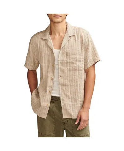 Lucky Brand Men's Striped Linen Camp Collar Shirt In Natural Stripe