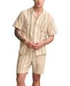 Lucky Brand Mens Camp Collar Stripe Shirt Regular Fit Textured Stripe 7 Drawstring Shorts In Cream Multi